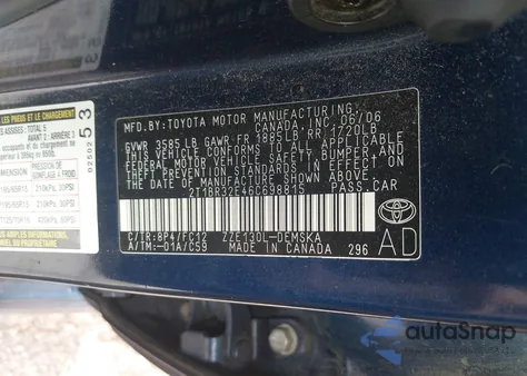 2006 Toyota Corolla S from USA, damaged, VIN 2T1BR32E46C698815